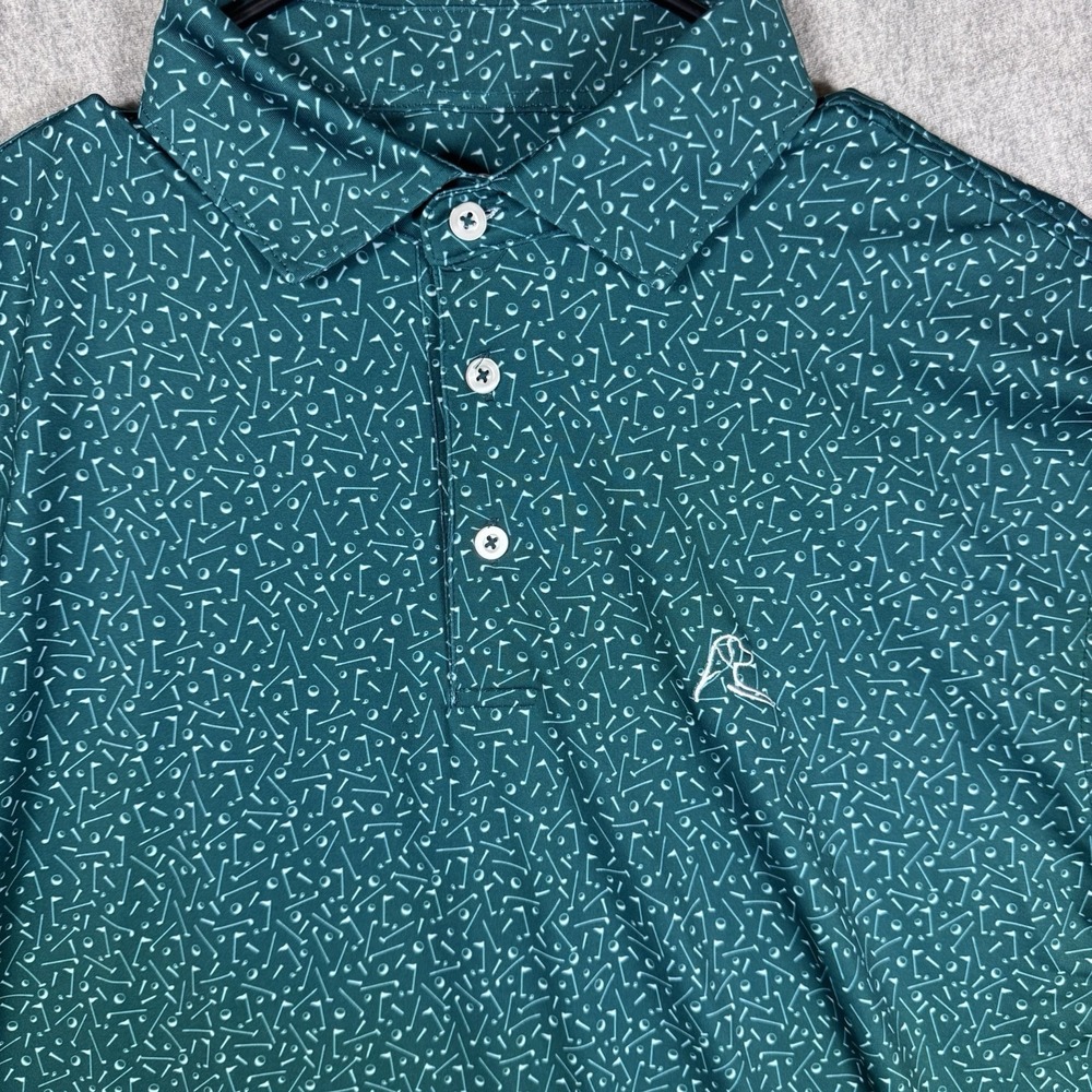 Rhoback Performance Polo Shirt Men M Green Golf  The Mulligan All Over Print - Picture 2 of 13